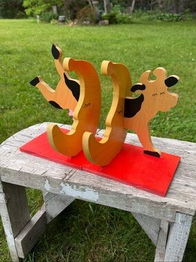 Handmade Wooden Cow Jumped Over The Moon Bookends by Zoodonyms Canada